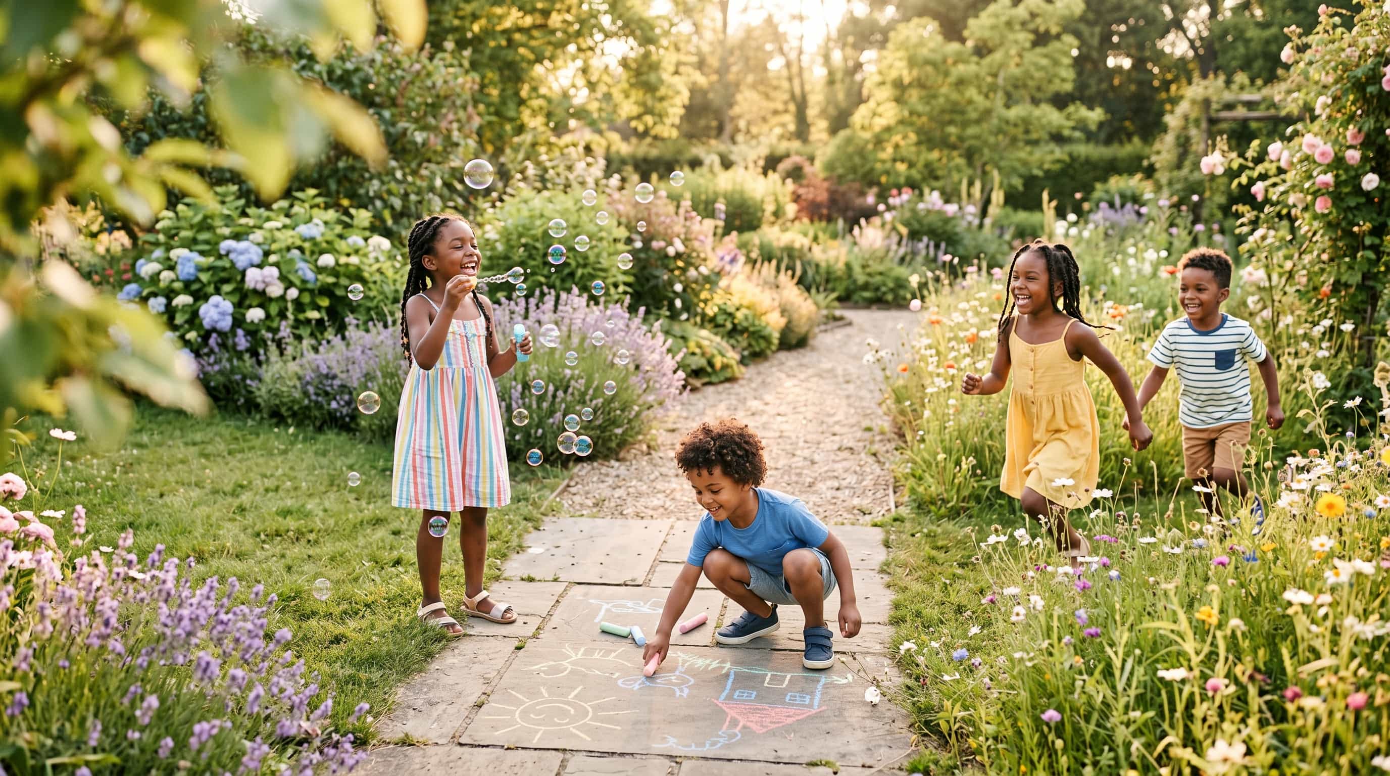 Happy children competing